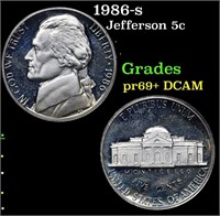 Proof 1986-s Jefferson Nickel 5c Grades GEM++ Proo
