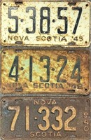 THREE 1940'S NOVA SCOTIA EMBOSSED LICENSE PLATES