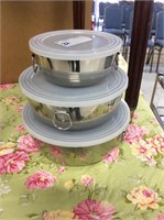 Stainless stacking covered bowls