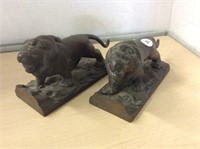 Cast Iron Lion Bookends Marked M105
