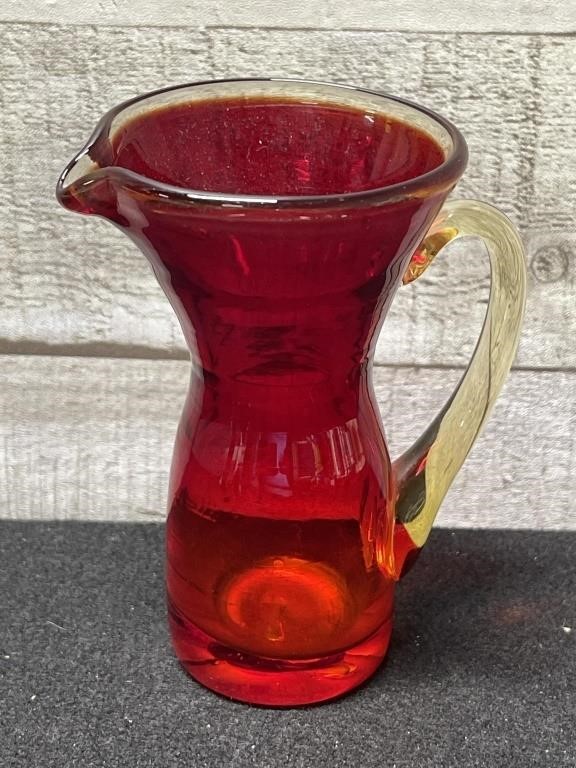 Hand Blown Amberina Creamer 4.5" Tall