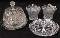CLEAR GLASS CAKE PLATE AND CANDY DISHES