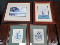 (4) Framed Watercolor Golfing Prints