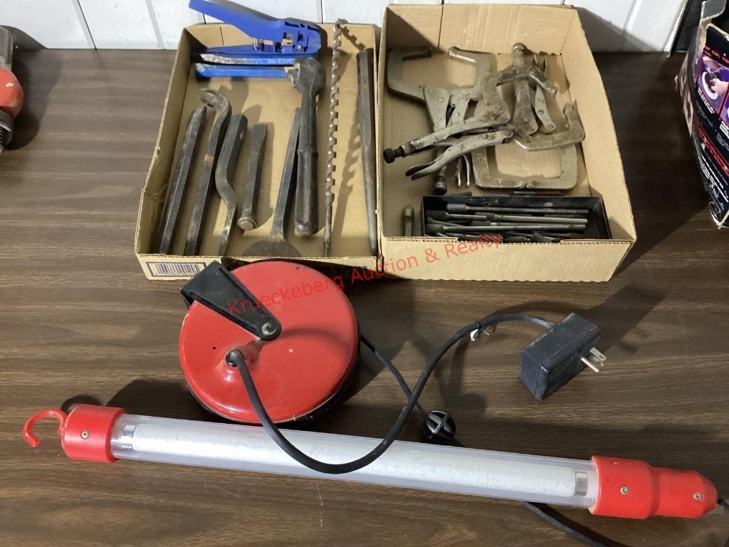 Assorted Hand Tools & Work Light