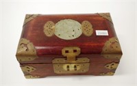 Chinese carved greenstone decorated wooden box