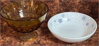 Amber Glass 10" Compote & Snowflake 11" Bowl