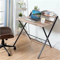 Furniturer 32'' Folding Desk 2 Tier Foldable Desk