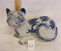 blue, white porcelain cat