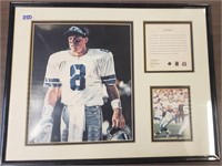 About a 14" x 11" Framed Troy Aikman Trio