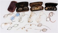 Antique Wire Frame Eye Glasses & Cigar Case