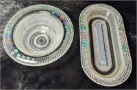 Dew drop glass bowl and butter dish