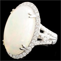 14K Gold Ring: 7.37ct Opal, 0.99ctw Diamonds