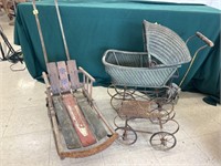 Wicker Doll Buggy, Vintage Seld, Doll Buggy Part