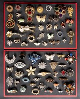 Vintage Costume Jewelry Brooch Lot Signed + 60pc