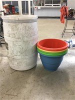 Trash barrel and plastic planters