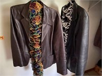2 LEATHER WOMENS JACKETS W/ SCARVES