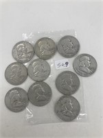 10 Assorted Franklin Silver Halves