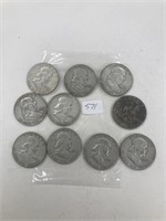 10 Assorted Franklin Silver Halves