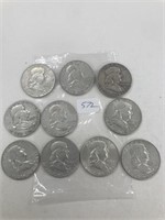 10 Assorted Franklin Silver Halves