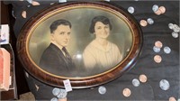 Antique portrait, picture, beveled, glass, oval