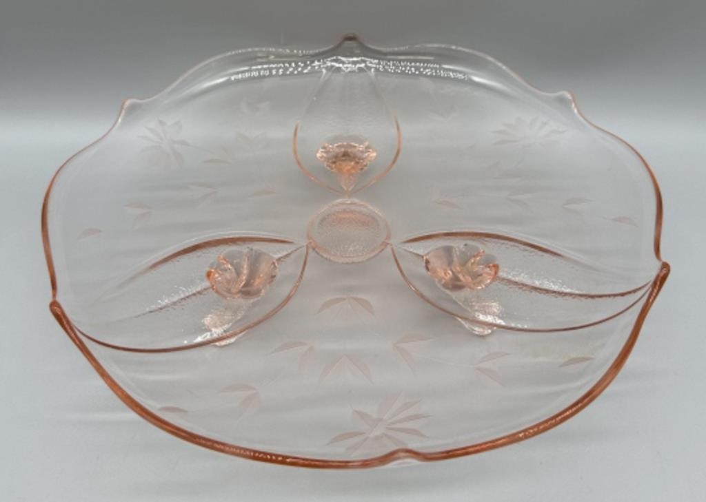 Lancaster Depression Glass Footed Etched Plate