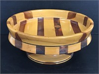 Vintage striped wood inlay pedestal bowl