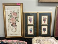 Three Tall Framed Floral Prints 15.5 X 27.5H