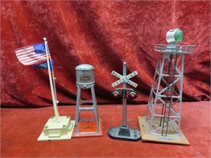 Lionel Water tower, flag, crossing signal,