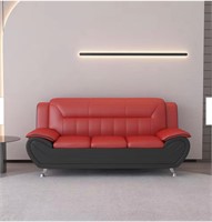 3-Seater Round Arm Faux Leather Sofa in Red/Black