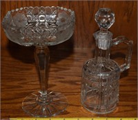 (2) Antique Cut Glass Pcs w/ Compote & Cruet