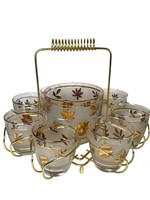 MCM Libbey Frosted Gold Leaf Old Fashion Set