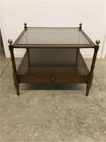 Retro Drexel End Table with Drawer and Rattan