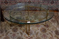 Oval Glass Top Table w/Brass Base