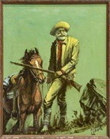 AUGUST LENOX (1908-1986) COWBOY, RIFLE & HORSE