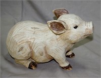 Hand Carved Folk Art Piglet - 6.5"h