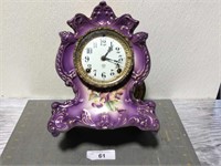 Vintage Winooski porcelain mantel clock, purple