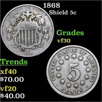 1868 Shield 5c Grades vf++