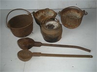 4 cast Iron Pots & Ladles 1 Lot