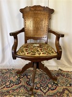 Antique Swivel Office Chair with Pierced Wooden