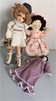 Trio of vintage dolls - ice skater, china & plush