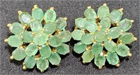 14K Gold & Genuine Emerald Earrings w 19 Stones