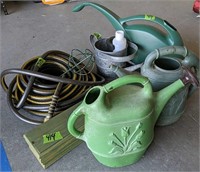 Garden Hose, Water And Cans, Wall Mount Wooden