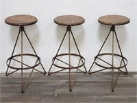 3 vintage metal & wood bar stools