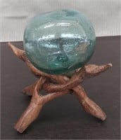 Hand Blown Glass Float w/Stand 3 1/2" Dia.