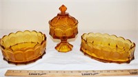 LOT - VINTAGE AMBER COIN GLASSWARE