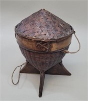 Hand Woven Thai Rice Basket vtg