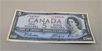 1954 Canadian 5$ Bill