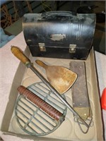 Vintage lunchbox, butter paddle, sharpening tool