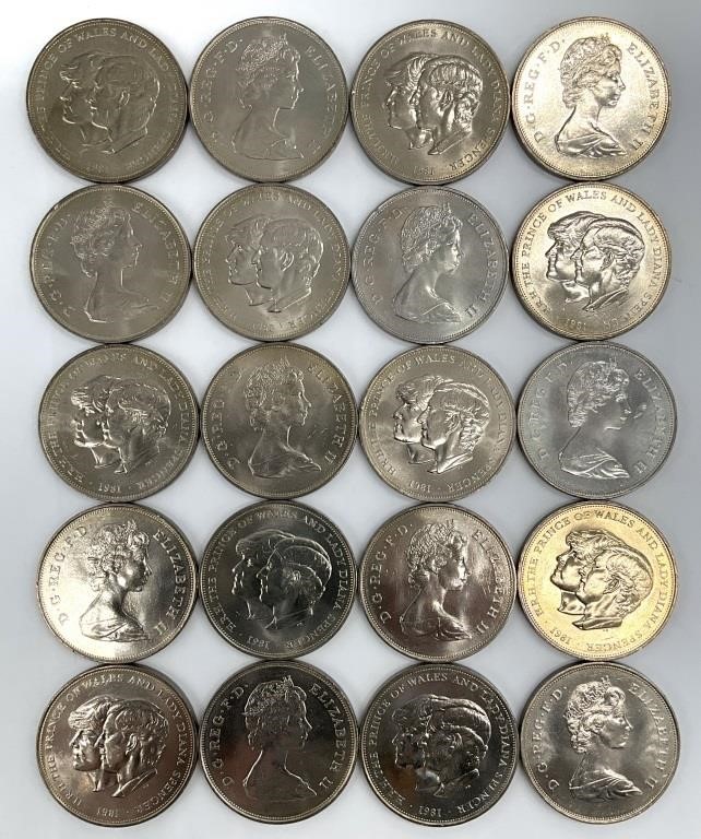20 Uncirculated 1981 Charles & Diana Crown Coins