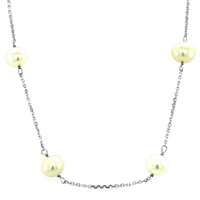 14k White Gold White Pearls Stations Necklace